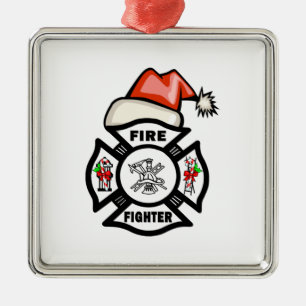 Firefighter Santa Claus Metal Ornament
