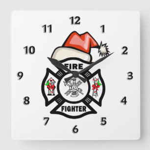 Firefighter Santa Claus Square Wall Clock