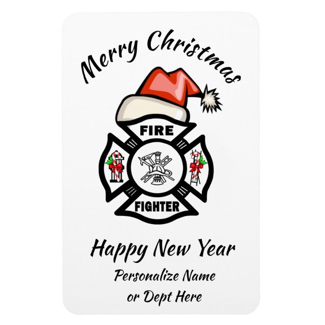 Firefighter Santa Fire Dept Holiday Card Magnet (Vertical)