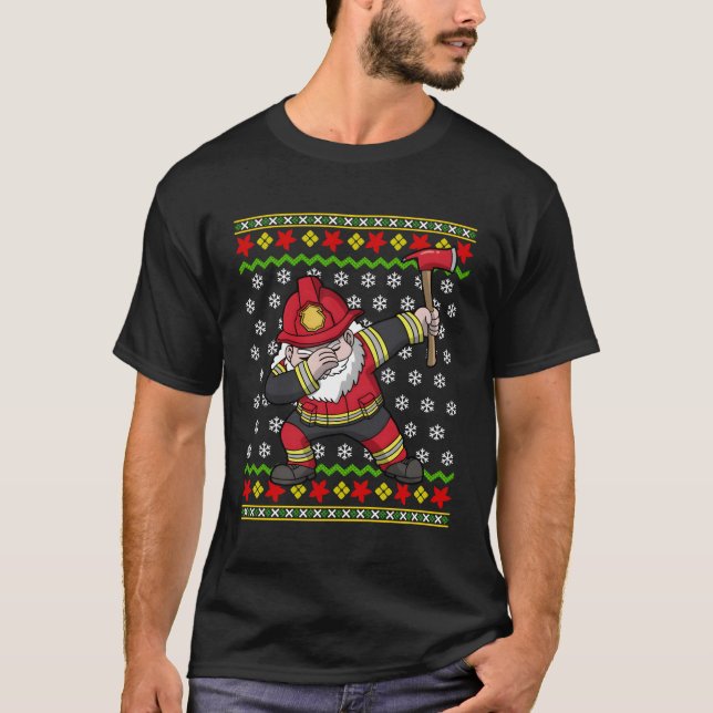 Firefighter Santa Fireman Ugly Pattern Gift For Ch T-Shirt (Front)