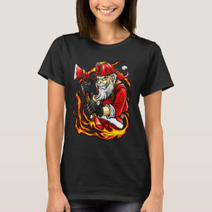 Firefighter Santa Volunteer Fire Axe Beard Fireman T-Shirt