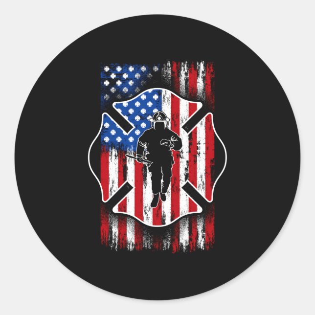 Firefighter Shield American Flag Patriotic Usa 4Th Classic Round Sticker (Front)