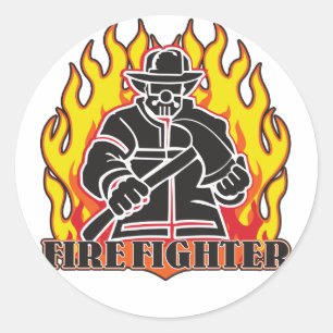 Firefighter Silhouette Classic Round Sticker