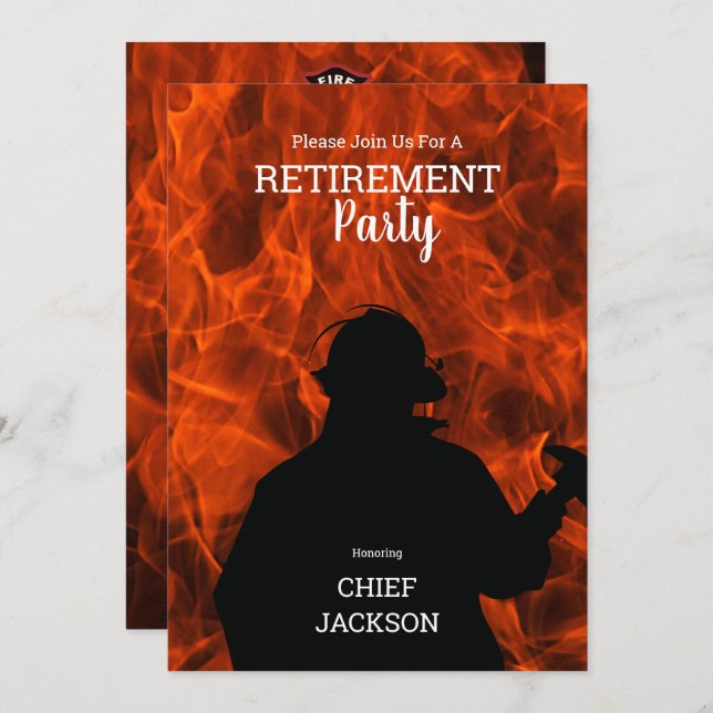 Firefighter Silhouette Flames Retirement Party Invitation (Front/Back)