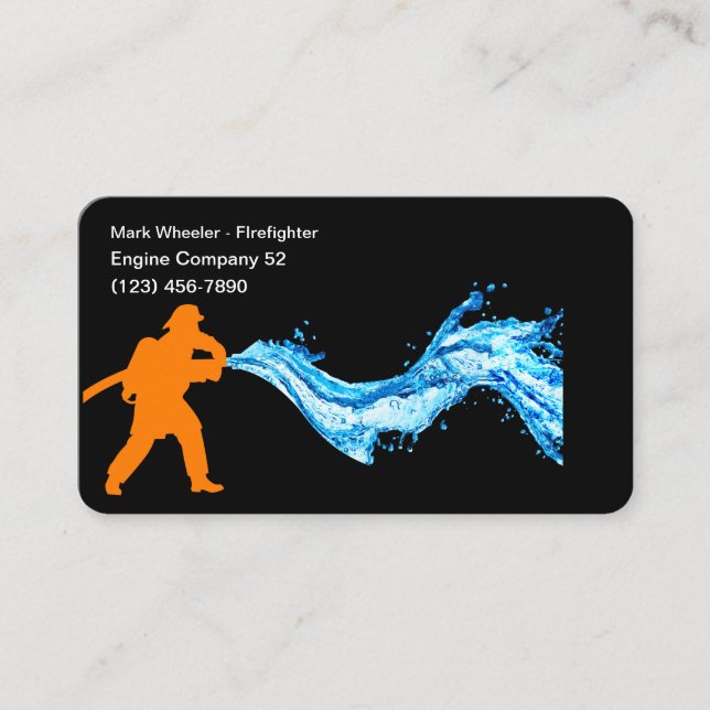 Firefighter Simple Firehose Fire Business Card (Front)