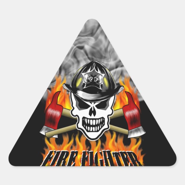 Firefighter Skull 2 and Flaming Axes Triangle Sticker (Front)