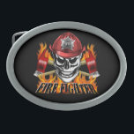 Firefighter Skull 4 and Flaming Axes Belt Buckle<br><div class="desc">Show fierce pride in what you do, with this cool and fearless fireman skull with flaming crossed axes design for firemen. An excellent gift for the fire chief, fire squad, or any firefighter with a fierce passion for fighting fire and saving lives. Personalize your product, using Zazzle's customization tool. Visit...</div>