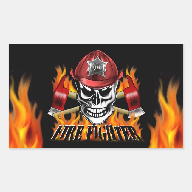 Firefighter Skull 4 and Flaming Axes Sticker (Front)