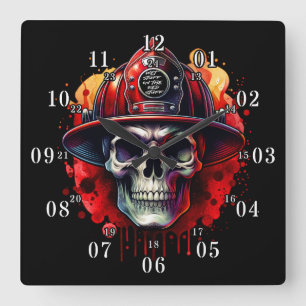 Firefighter Skull Wet Stuff On The Red Stuff Square Wall Clock