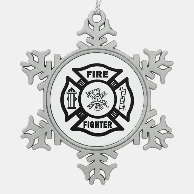 Firefighter Snowflake Pewter Christmas Ornament (Front)
