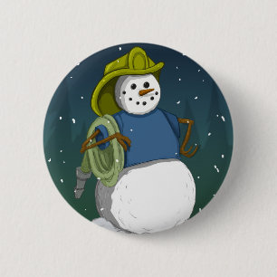 Firefighter Snowman 2 Inch Round Button