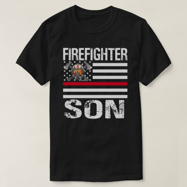 Firefighter SON Support The Thin Red Line US Flag T-Shirt (Design Front)