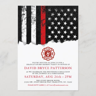 Firefighter Style American Flag Party Invitation b