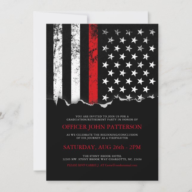 Firefighter Style American Flag Party Invite (Front)