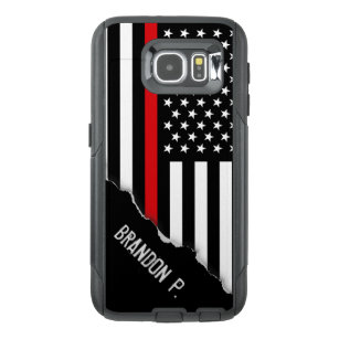 Firefighter Style   Thin Red Line Flag Custom Name OtterBox Samsung Galaxy S6 Case