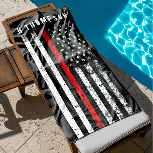Firefighter Styled American Flag Custom Beach Towel