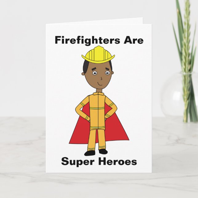 Firefighter Super Heroes Black Thanks Personalize Card (Front)