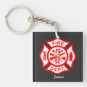 Firefighter Symbol Fireman Logo Custom Name Keychain