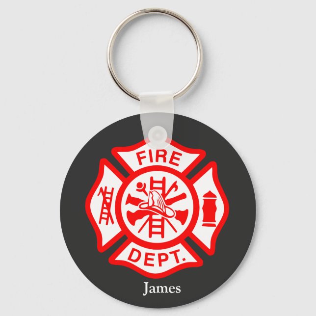 Firefighter Symbol Fireman Logo Custom Name Keychain (Front)