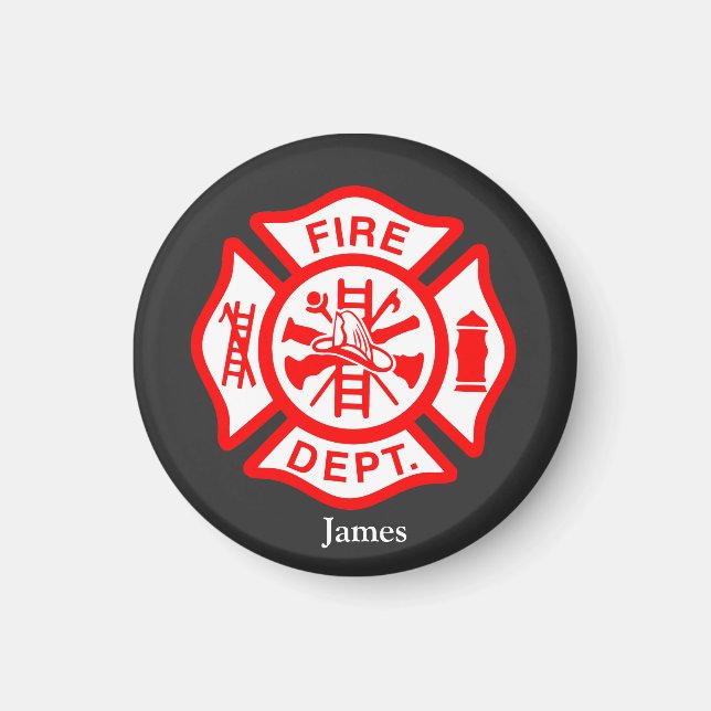 Firefighter Symbol Fireman Logo Custom Name Magnet (Front)