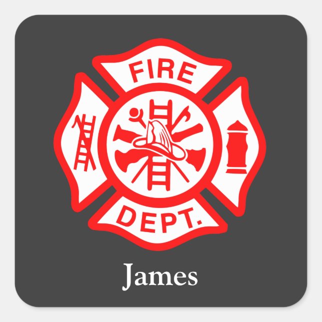 Firefighter Symbol Fireman Logo Custom Name Square Sticker (Front)