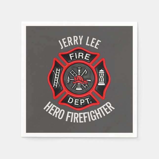Firefighter Text Name Personalized Napkin (Front)