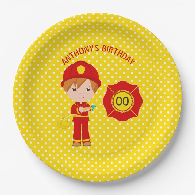 Firefighter themed Birthday Party personalized Paper Plate (Front)