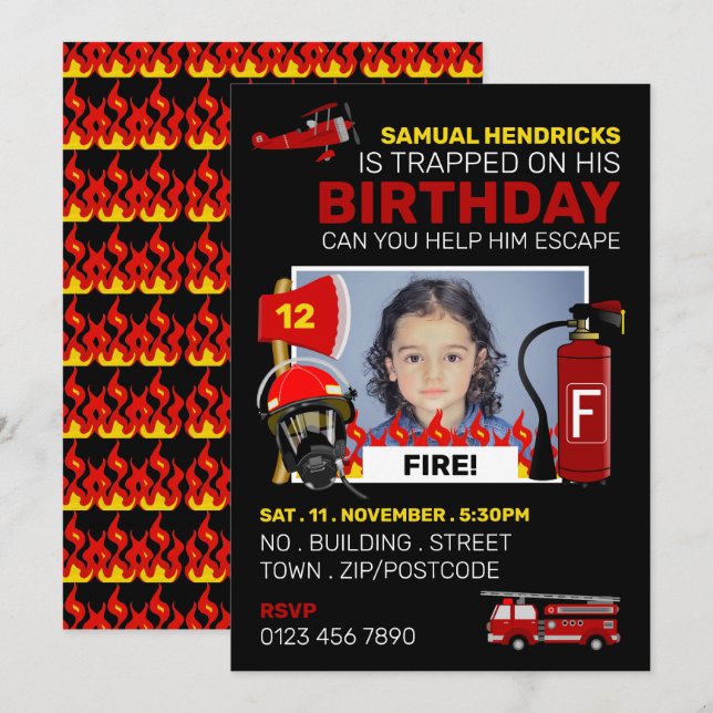 Firefighter Themed Escape Room, Birthday Party Invitation (Front/Back)