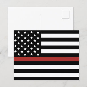 Firefighter Thin Red Line America Flag Fire Rescue Postcard