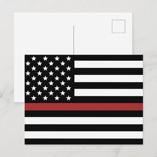 Firefighter Thin Red Line America Flag Fire Rescue Postcard (Front/Back)