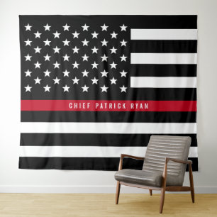 Firefighter Thin Red Line American Flag Monogram Tapestry