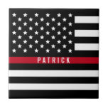 Firefighter Thin Red Line American Flag Monogram Tile<br><div class="desc">Show your support for firefighter with this thin red line flag ceramic tile. Makes the perfect gift for that special firefighter in your life. Designed by world renowned artist ©Tim Coffey.</div>