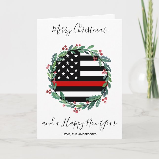 Firefighter Thin Red Line Christmas Wreath Holiday (Front)