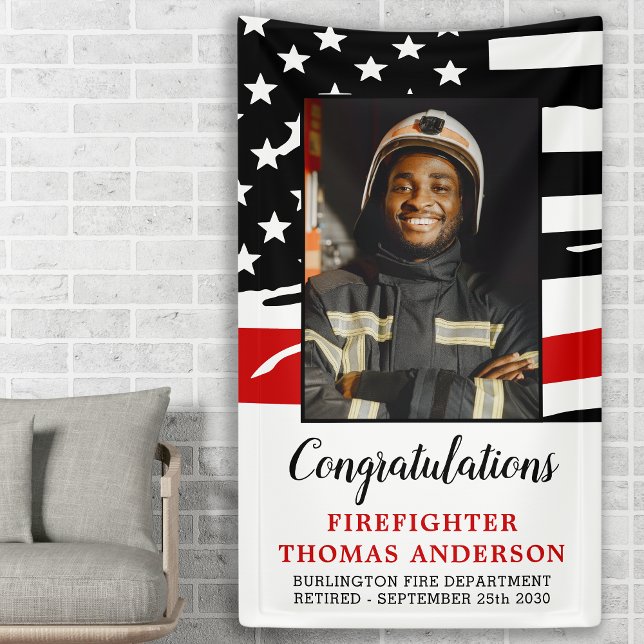 Firefighter Thin Red Line Custom Photo Retirement  Banner (Creator Uploaded)