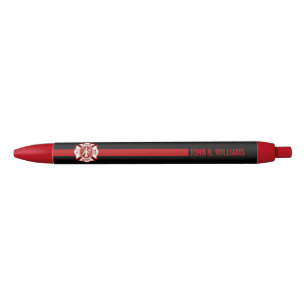 Firefighter Thin Red Line Ending with Name or Text Black Ink Pen