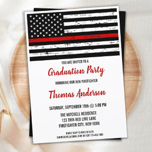 Firefighter Thin Red Line Fire Academy Graduation Invitation