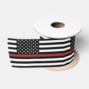 Firefighter Thin Red Line Fire Rescue America Flag Satin Ribbon