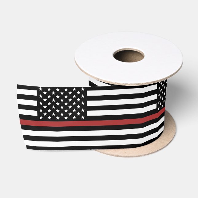 Firefighter Thin Red Line Fire Rescue America Flag Satin Ribbon (Spool)