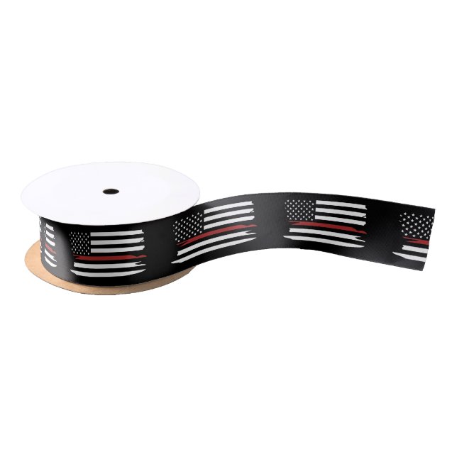 Firefighter Thin Red Line Fire Rescue America Flag Satin Ribbon (Spool)