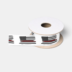 Firefighter Thin Red Line Fire Rescue America Flag Satin Ribbon