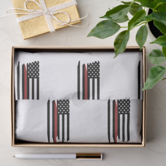 Firefighter Thin Red Line Fire Rescue America Flag Tissue Paper (Gift)