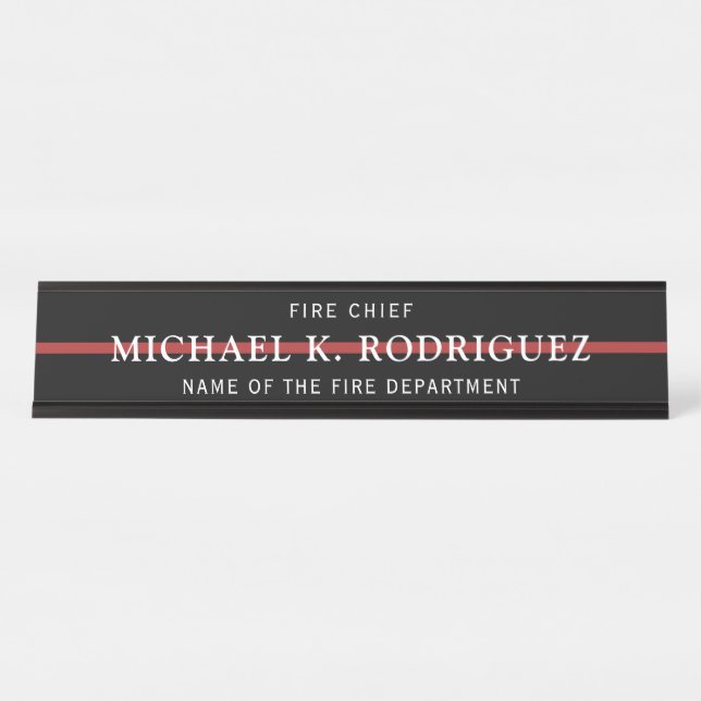 Firefighter Thin Red Line Fire Rescue Department Desk Name Plate (Front)