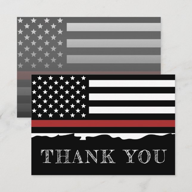 Firefighter Thin Red Line Fire Rescue Thank You Card (Front/Back)