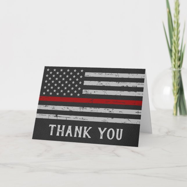 Firefighter Thin Red Line Fireman Thank You Card (Front)