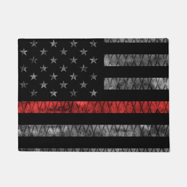 Firefighter Thin Red Line Flag Doormat (Front)