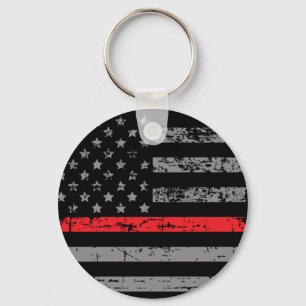 Firefighter Thin Red Line Flag Fireman Keychain