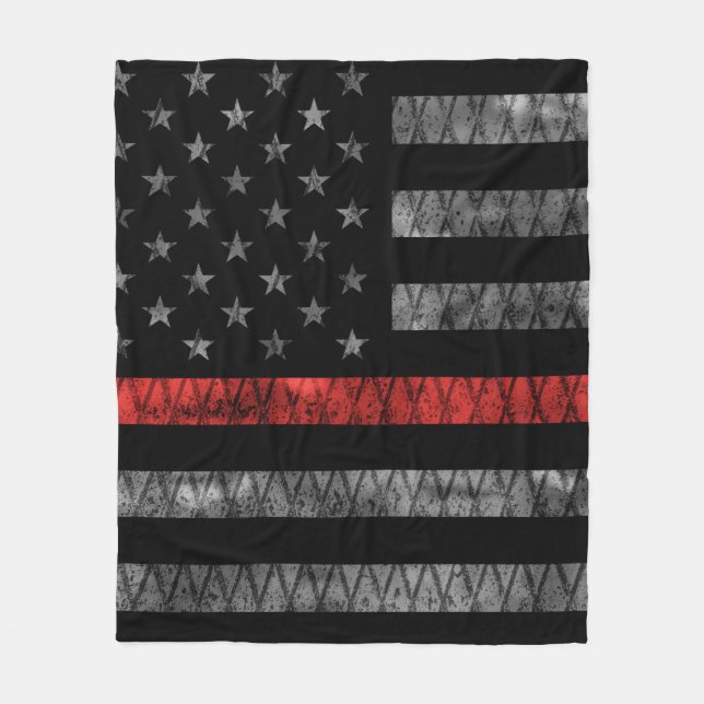 Firefighter Thin Red Line Flag Fleece Blanket (Front)