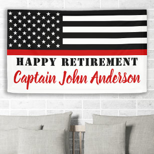 Firefighter Thin Red Line Flag Happy Retirement Banner