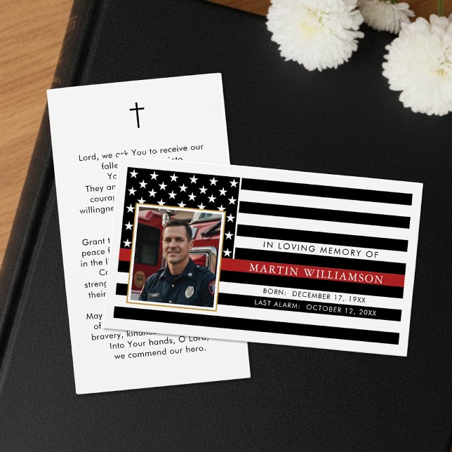 Firefighter Thin Red Line Flag Photo Prayer Card (Creator Uploaded)