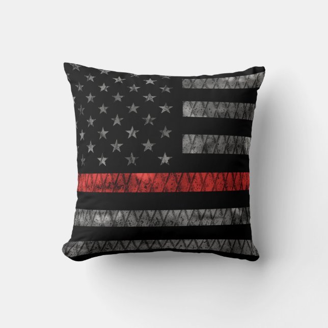 Firefighter Thin Red Line Flag Throw Pillow (Front)